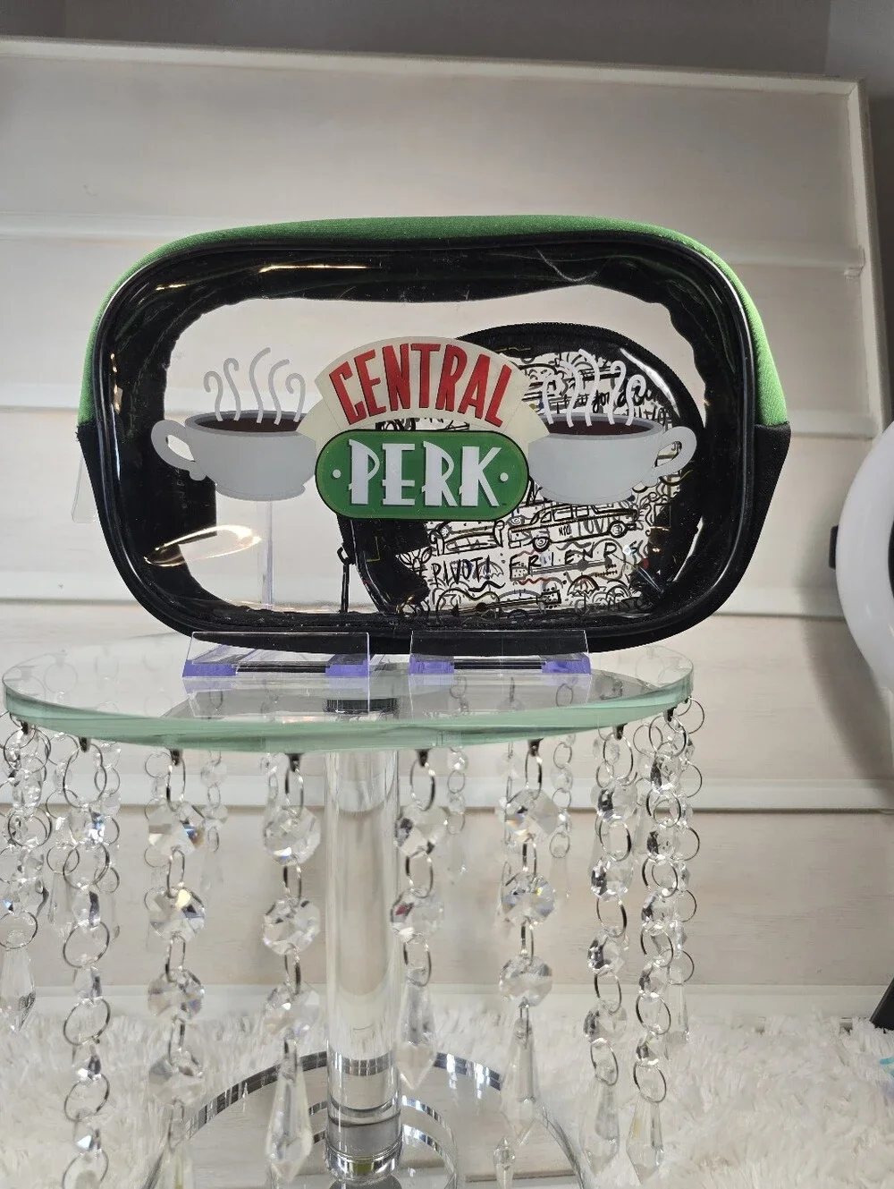 Clear Friend's Graphic Cosmetic Pouch - Green Trim and acoordinating bouns bag